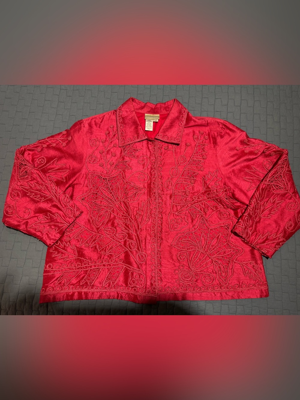 Coldwater Creek Red Silk Embroidered Women's Jacket